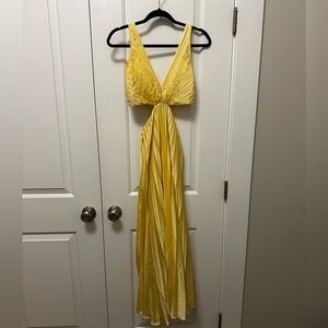 AF Elegant Yellow Pleated Dress